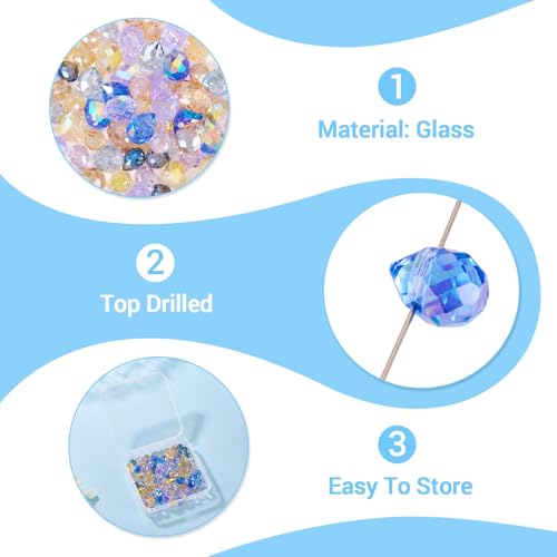 100Pcs Faceted Glass Teardrop Beads Clear Colorful Electroplate Water Drop Crystal Glass Beads Teardrop Chandelier Pendants for DIY Crafts Earring Bracelet Jewelry Making - color: Mixed Color-E