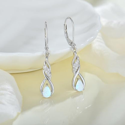 Created Opal Earrings 925 Sterling Silver Leverback Drop Dangle Earrings 5A Cubic Zirconia Jewelry for Women - color: C white opal