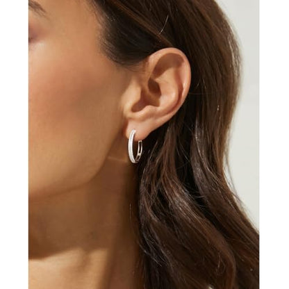 RANKEEF Small Rhinestone Hoop Earrings 925 Silver Everyday Cartilage Hoops Hypoallergenic Dainty 14K Gold Plated Huggie Sparkle Double Row Cubic Zirconia Hoop Earrings 10/15/20/25mm - color: Silver, size: 25mm