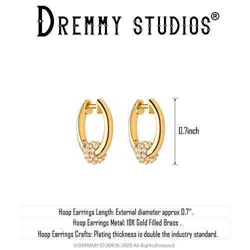DREMMY STUDIOS Gold Dainty Huggie Hoop Earrings 18K Gold Plated Exquisite Open Tassel Dangle Charm Drop Sleeper Geometric Cross Coin Star Heart White CZ Simple Hypoallergenic Earrings for Women - color: Drop-White Ball