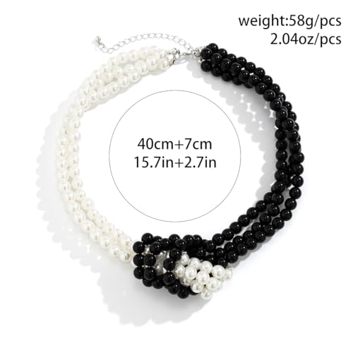 Knot Pearl Choker Necklace For Women 1920s Faux Pearl Bead Statement Necklace Adjustable Twisted Knot Charm Necklaces Jewelry Valentine Christmas Gift - color: Black