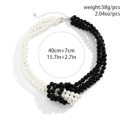 Knot Pearl Choker Necklace For Women 1920s Faux Pearl Bead Statement Necklace Adjustable Twisted Knot Charm Necklaces Jewelry Valentine Christmas Gift - color: Black