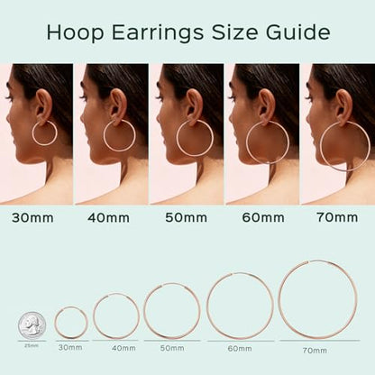 ChicSilver 925 Sterling Silver Hoop Earrings for Women Hypoallergenic, Lightweight Large Gold Plated Silver Hoop Earrings, Endless Hoops Earring 20/30/40/50/60/70MM - color: A. High Polished Rose Gold, size: 60mm