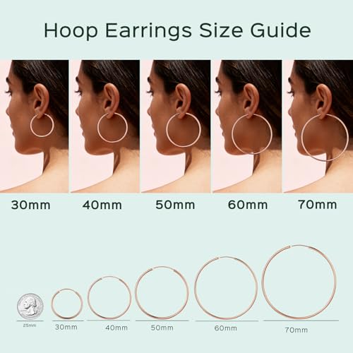 ChicSilver 925 Sterling Silver Hoop Earrings for Women Hypoallergenic, Lightweight Large Gold Plated Silver Hoop Earrings, Endless Hoops Earring 20/30/40/50/60/70MM - color: A. High Polished Rose Gold, size: 70mm