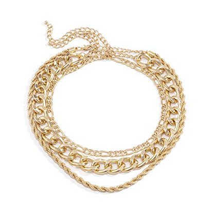 Aimimier 3Pcs Punk Cuban Link Chain Choker Necklace Twist Rope Necklace Chunky Figaro Chain Prom Party Festival Accessory for Women - color: Gold