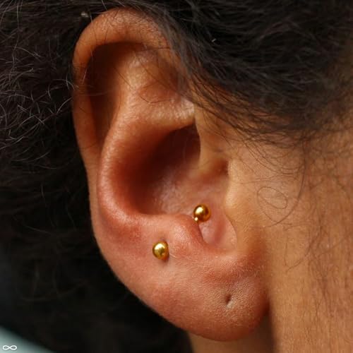 2 Pcs 14k Gold Filled Eyebrow Rings, 16G Threaded Rook Piercing Jewelry, Surgical Steel Vertical Lip Labret Belly Tongue Ring Daith Earring Curved Barbells - color: 8mm-2pcs Cone Top