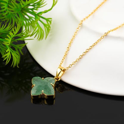 Natural Gemstone Necklace, 4-Petal Floral Stone Prong Dainty Pendant, Gold Plated, Handmade Bohemian Jewelry, Chakra Healing Crystals, Christmas Gift for Women