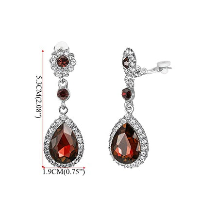 Gorgeous Austrian Crystal Rhinestone Wedding Bridal Teardrop Drop Dangle Earrings - color: Wine Red