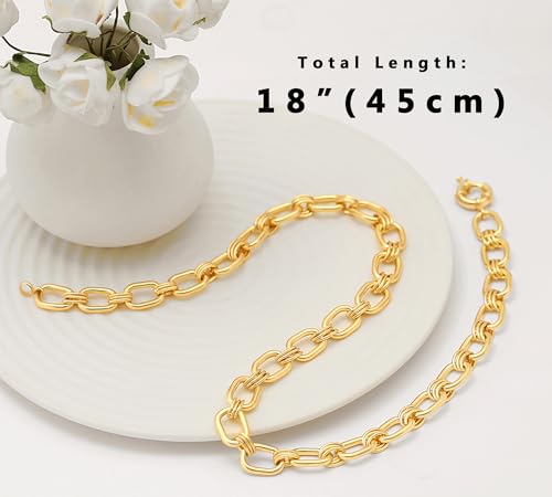 Aobei Pearl 18K Gold Plated Paperclip Chain Choker Satellite Chain Freshwater Cultured Biwa Pearl Pendant Necklace Dainty Turquoise Jewelry for Women - color: Chunky Oval Chain
