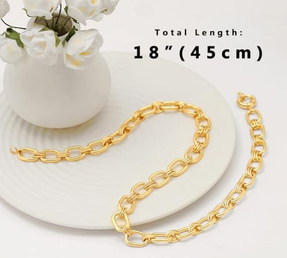 Aobei Pearl 18K Gold Plated Paperclip Chain Choker Satellite Chain Freshwater Cultured Biwa Pearl Pendant Necklace Dainty Turquoise Jewelry for Women - color: Chunky Oval Chain