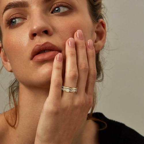 Dazzling Cubic Zirconia Band Ring for Women, Hypoallergenic Stainless Steel Titanium Women Finger Thumb Ring in Silver/Gold Tone, Wedding Eternity Band Infinity Love Ring for Her - color: gold