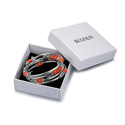 BULINLIN Layered Wrap Bangle Turquoise Bracelet - Bead Bracelet with Natural Agate Stone, Gifts For Women - color: 08-Orange