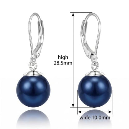 Pearl Leverback Earrings for Women Dangle Round Gemstone Earrings Birthstone Jewelry Gift Anniversary for Her - color: 20 Navy Blue Pearl