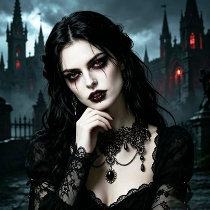 coadipress Gothic Lace Choker Necklace for Women Crystal Royal Court Vampire Choker Gothic Necklace Retro Handmade Halloween Gifts
