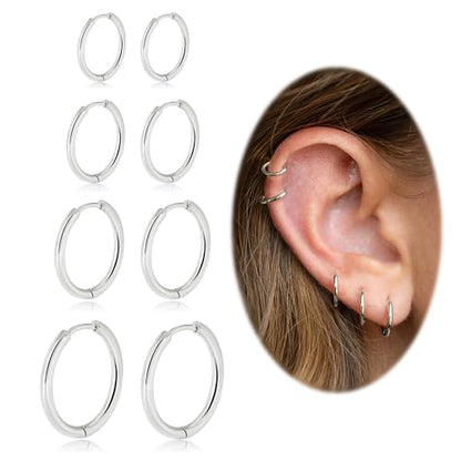 Small Hoop Earrings for Women Men Girls 14k Real Gold Plated Thin Gold Huggie Hoops Set for Cartilage Helix Hypoallergenic Surgical Stainless Steel 6/8/10/12mm - color: Silver, style: Thinner-1.6mm