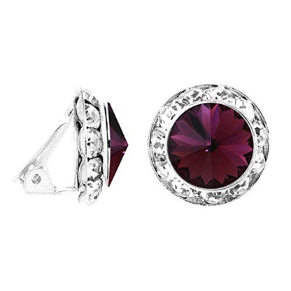 Rosemarie & Jubalee Women's Timeless Classic Statement Clip On Halo Earrings Made With Premium Crystals - color: 20mm, Amethyst Silver Tone