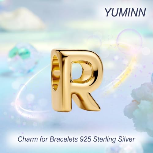 Gold Letter Charms A-Z for Bracelets 925 Sterling Silver Alphabet Initial Charms Beads Jewelry Gifts for Women - color: R
