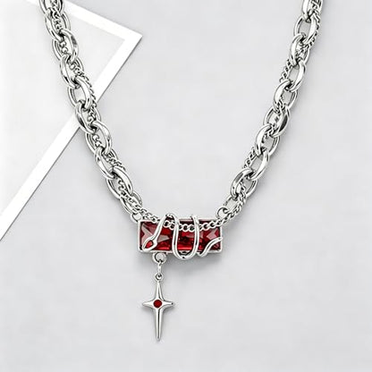 Gothic Cross Star Necklace For Men Women Silver Stainless Steel Cuban Link Paperclip Figaro Bead Chain Punk Kpop Y2k Goth Irregular Layered Cross Pendant Necklace Non Tarnish Jewelry Gift - color: Silver P