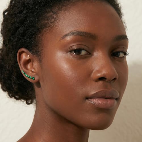 Reffeer Solid 925 Sterling Silver 7 Crystals Cuff Earrings Climber for Women Crawler Earrings Wraps - color: F-Green CZ