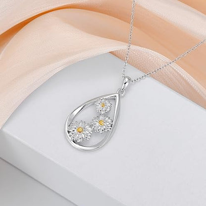 12 Month Birth Flower Necklace for Women 925 Sterling Silver Floral Teardrop Pendant Birthday Jewelry Gifts - color: 04. April Daisy