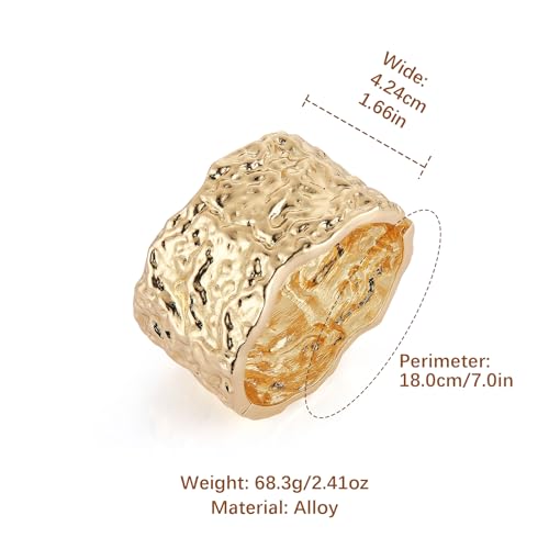 HZMAN Chunky Gold Cuff Bracelets for Women Thick Wide Bangle Bracelet Hammered Open Hinge Wrist Cuff Bracelet Jewelry Gift - color: 12.Meteorite Shaped Gold 7In