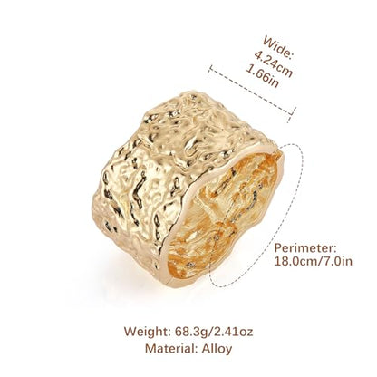 HZMAN Chunky Gold Cuff Bracelets for Women Thick Wide Bangle Bracelet Hammered Open Hinge Wrist Cuff Bracelet Jewelry Gift - color: 12.Meteorite Shaped Gold 7In