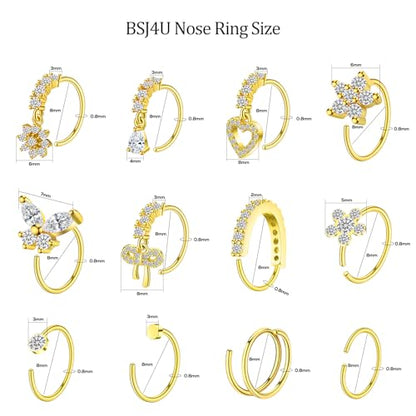 BSJ4U Hoop Nose Rings for Women Nose Piercings 20G Stainless Steel Nose Rings Hoops Heart Butterfly Flower Bow Teardrop Double Nose Hoops Gold Plated Silver Pink Clear CZ Nose Piercing Jewelry - color: Gold Plated Clear Nose Rings