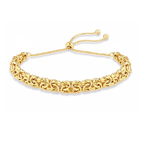 LeCalla 925 Sterling Silver Byzantine Bolo Bracelet for Women | Handmade Adjustable Sliding Bolo Link Chain Bracelet | Classic Italian Byzantine Jewelry - color: Yellow Byzantine