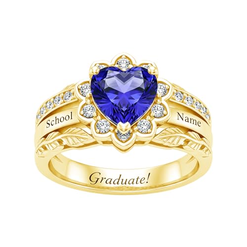 ROMANTICWORK Class Rings for Women High School 925 Sterling Silver Customizable Engraved Rings for Women Graduation Ring Size 4 to 16 Jewelry Gifts for Sisters Friends - color: Class Ring for Women 17