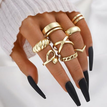 YEEZII 25 Pcs Gold Knuckle Rings Set for Women, Cute Stackable Finger Midi Rings, Dainty Gold Chunky Stacking Statement Womens ring pack - color: Gold-A-25 Pcs
