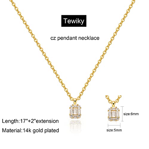 Tewiky Pendant Necklace for Women 14k Gold Plated Chain Choker Necklaces | Dainty Necklaces,Aesthetic Simple Necklace,Jewelry Gifts for Women - color: cz pendant gold