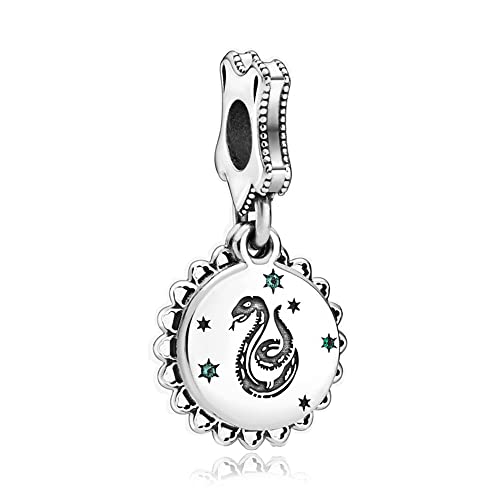LIGHTDOG 925 Sterling Silve Charms fits Pandora Bracelets Necklace,5A Zircon Dangle Pendant Bead,Mother's Day Gift Jewelry Beads for Women - style: Slytherin Charm