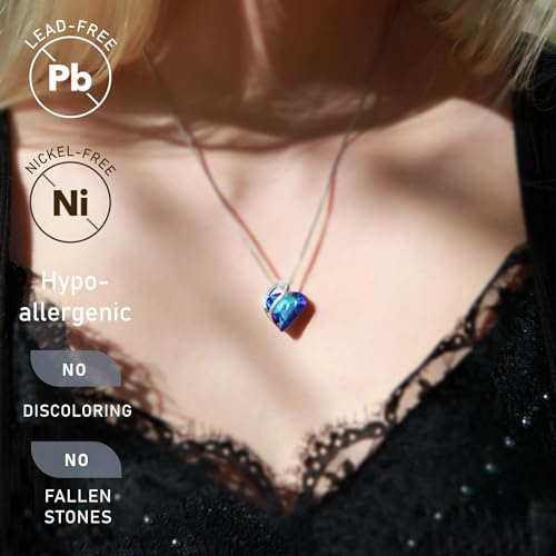 Leafael Gift Necklaces for Women, Infinity Love Birthstone Heart Crystal Pendant, Birthday Anniversary Jewelry for Wife, Mom, and Her, Silver Plated, 18" + 2" Adjustable Chain - color: 09c-September-Rainbow Sapphire Blue