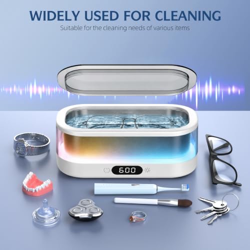 Ultrasonic Jewelry Cleaner 48KHz with RGB Lights for Eyeglasses, Rings, Watches, Dentures, 350ML 304 Stainless Steel Tank, Dual Modes Professional Sonic Cleaner Gift for Wife,Mom,Daughter - color: Black
