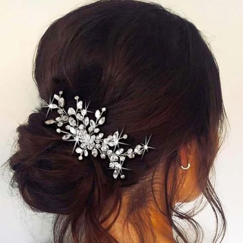 Crystal Bride Wedding Hair Comb Silver Rhinestone Bridal Hair Pieces Clip Hair Accessories for Women and Girls (A-silver) | Silver Bride Hair Clip Crystal Bridal Hair Piece Accessories - color: A-silver