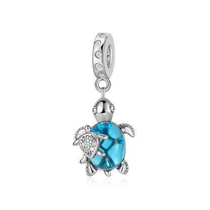 Gold Flower Family Charms for Bracelet Bead Charm for Women Jewelry Present - style: Blue Sea Turtle