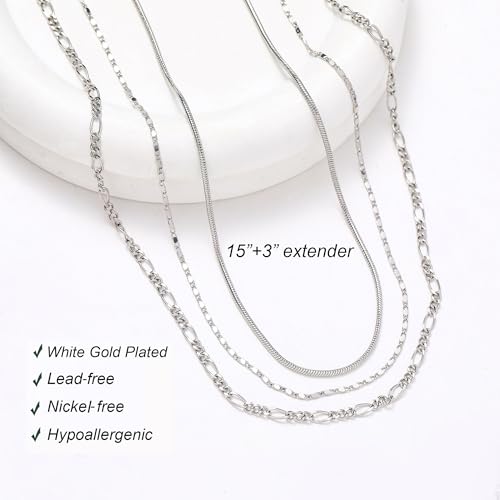 wgoud Gold Necklace for Women Waterproof,14K Real Gold Plated Herringbone Choker Necklace for Women Trendy, Dainty Gold Chain Necklaces Stack,Simple Layered Gold Necklaces for Women Jewelry Gifts - color: 3Pcs Silver Necklace A