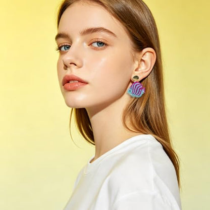 Cute Acrylic Tropical Fish Earrings Creative Parrot Hornbill Drop Dangle Earrings Stylish Animal Statement Earrings Daily Wear Jewelry for Women - color: Rosered Blue Fish