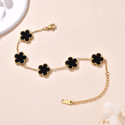 FLY FEI 18K Gold-Plated Four Leaf Clover Bracelet for Women,Adjustable lucky Bracelet Set Jewelry Gift-Hypoallergenic Charm for Birthdays, Wellness & Daily Wear - color: style01-Black