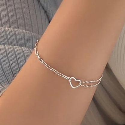 925 Sterling Silver Plated Heart Charm Bracelet for Women - Dainty Chain Love Gift Idea - style: Style2