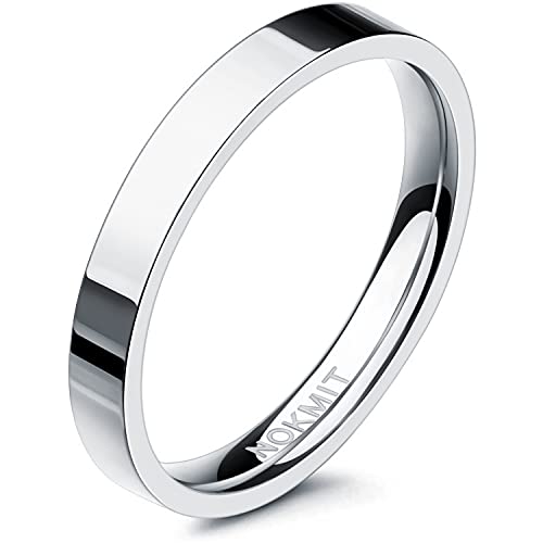 NOKMIT 3mm 14K Gold Filled Rings for Women, Non Tarnish Stacking Band | Dainty Thin Gold Thumb Pinky Ring | Minimalist Stackable Wedding Band | Anillos de Oro 14K de Mujer | Size 4 to 11 - color: Silver