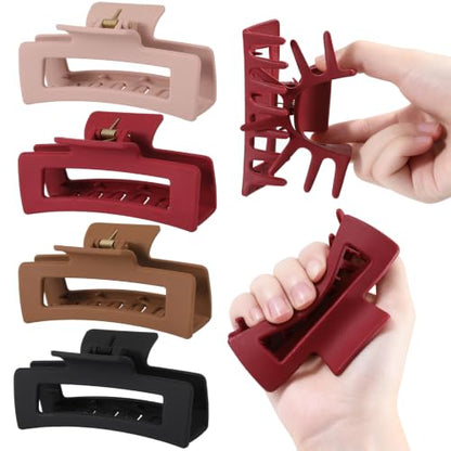 4 Pcs Flexible Hair Clip, 5 Inch Flexible Claw Clip for Women Girls | Unsnappable Soft Claws Clips for Lying Down & Driving, Non-slip Strong Hold Hair Clips for Thin Thick Hair, Brown&Red - color: Brown&Red-B