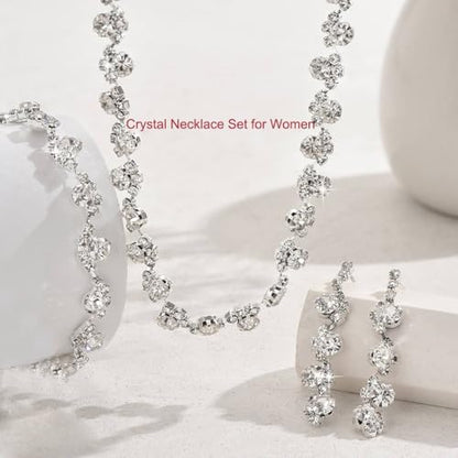 Aukmla Bridal Wedding Jewelry Set Silver Rhinestones Choker Necklaces Earrings Bracelet Sets Prom Jewelry for Women and Brides - color: Silver