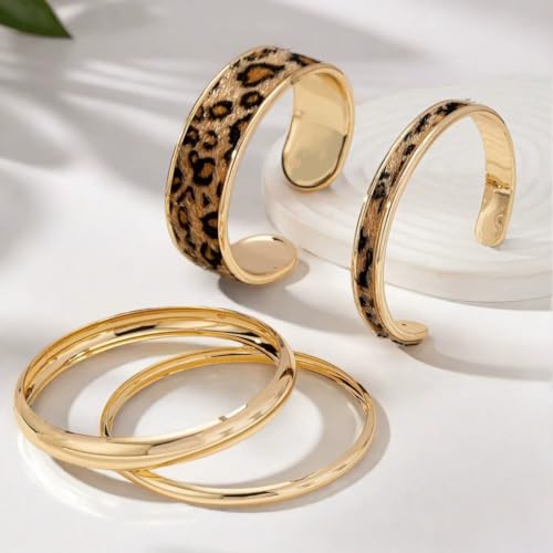 COLORFUL BLING Metal Punk Leopard Print Bangle Bracelet for Women Wide Chunky Gold Stackable Wrapped Open Cuff Bracelets Wristband Statement Jewelry - style: style 10
