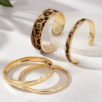 COLORFUL BLING Metal Punk Leopard Print Bangle Bracelet for Women Wide Chunky Gold Stackable Wrapped Open Cuff Bracelets Wristband Statement Jewelry - style: style 10