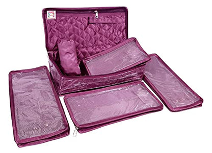 atorakushon Combo Satin Purple Make-Up Pouch Jewellery Box 4 Pouch 1 roll Bangle Bag with Velvet Cream Ring & Earring Folder Jewellery Organizer/Storage Box - style: Combo Jewelry Pouch + Ring Box + 1 Eaering Folder Box