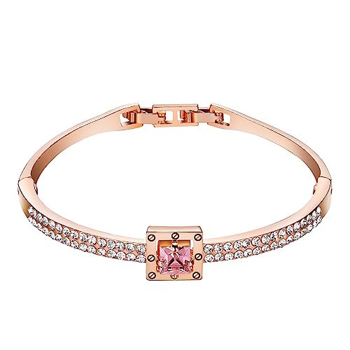 Fasion Jewelry Spiritual Guidance Bangle Bracelets For Women 18K Gold Plating Adjustable Bracelets with Crystal for Wife Girlfriend or Mothers, - color: Rose God Pink