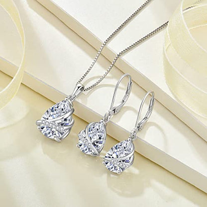 Birthstone Pendant Necklace 925 Sterling Silver Teardrop Jewelry for Women - color: Clear White