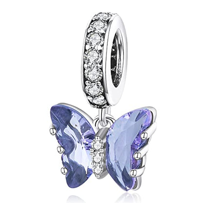 Hummingbird Charms For Bracelets 925 Sterling Silver Animal Dangle & Beads Butterfly Cat Beads Charms For Women Jewelry Gift - color: blue butterfly