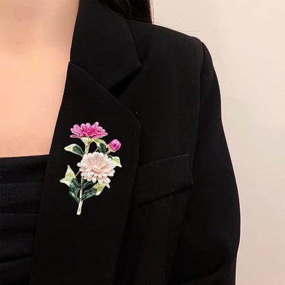 Gradient Purple Rose Flower Brooch Enamel Crystal Floral Lapel Pin Gold Tone Elegant Brooch for Women Suit Coat Scarf Accessory - color: Violet